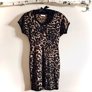 CALVIN KLEIN Leopard Print Short-Sleeve Dress, Small, EUC (PMB3)